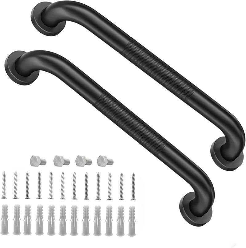 Conwithna 2 Pack Shower Grab Bars for Bathroom 16 Inch Black Stainless Steel Anti-Slip Knurled Grip Home Care Bath Handrail Safety Hand Rail Support for Showers Seniors Elderly Assist Handicap Bath Handle - Image 1
